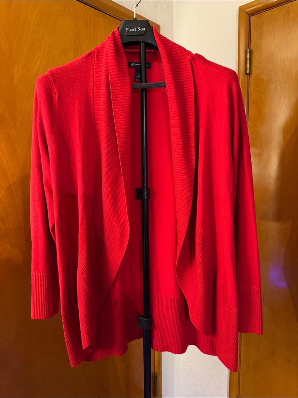 INC International Concepts Red Open-Front Draped Cardigan